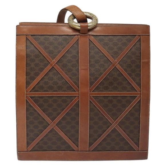 CELINE Macadam Canvas Shoulder Bag PVC Leather Brown Gold Auth 117240