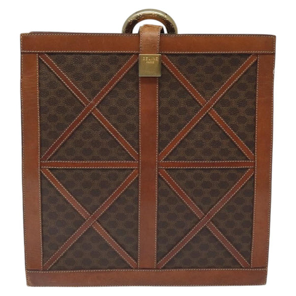 CELINE Macadam Canvas Shoulder Bag PVC Leather Brown Gold Auth 117240