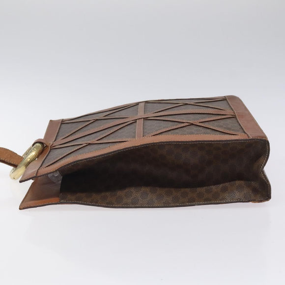 CELINE Macadam Canvas Shoulder Bag PVC Leather Brown Gold Auth 117240