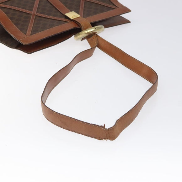 CELINE Macadam Canvas Shoulder Bag PVC Leather Brown Gold Auth 117240