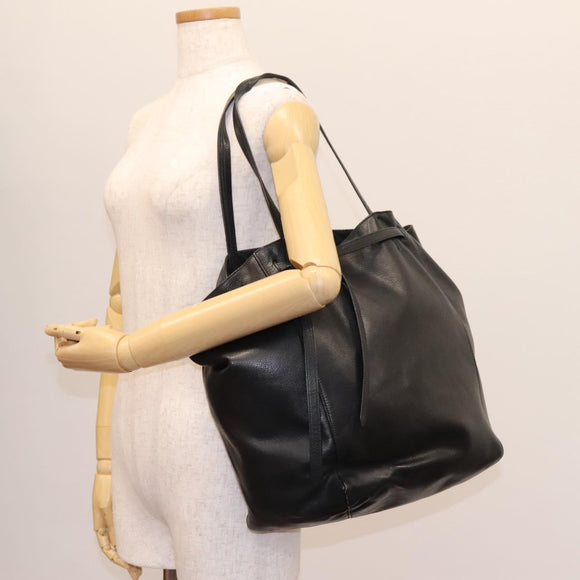 CELINE Tote Bag Leather Black Auth 117256
