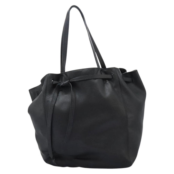 CELINE Tote Bag Leather Black Auth 117256