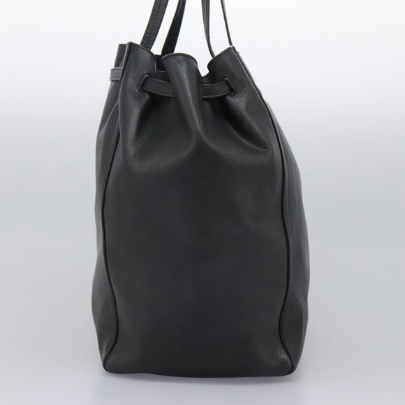 CELINE Tote Bag Leather Black Auth 117256
