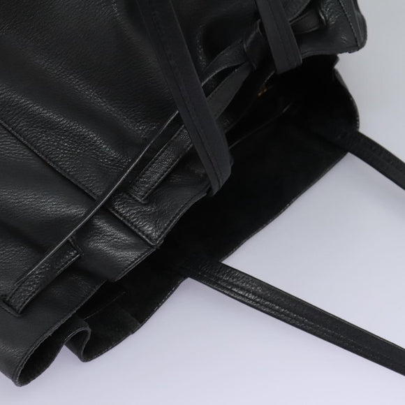 CELINE Tote Bag Leather Black Auth 117256