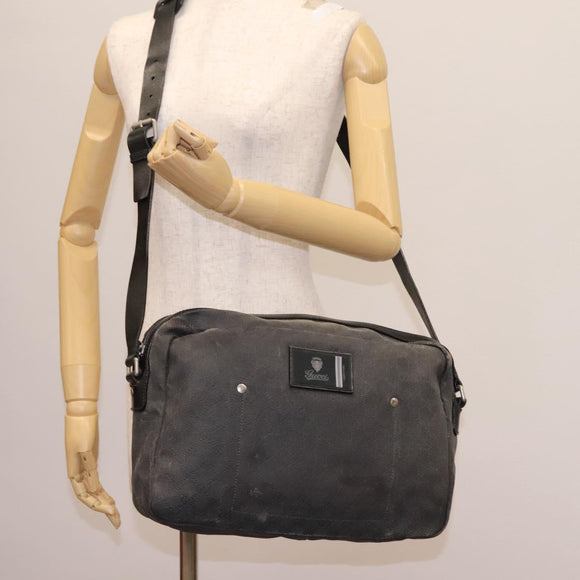 GUCCI GG Canvas Shoulder Bag Black Silver 223648 Auth 117257