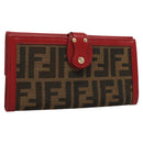 FENDI Zucca Canvas Wallet Black Brown Red Auth 117263-1