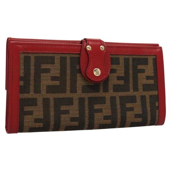 FENDI Zucca Canvas Wallet Black Brown Red Auth 117263