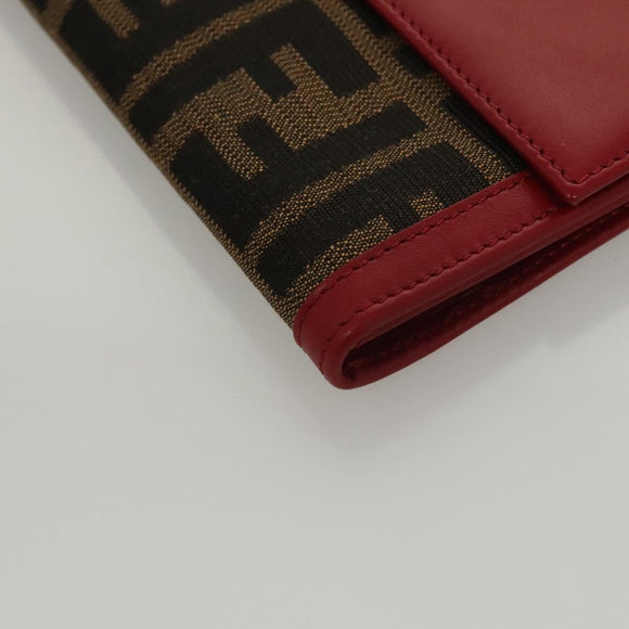 FENDI Zucca Canvas Wallet Black Brown Red Auth 117263