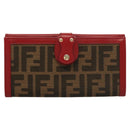 FENDI Zucca Canvas Wallet Black Brown Red Auth 117263-13
