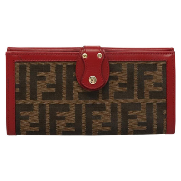FENDI Zucca Canvas Wallet Black Brown Red Auth 117263