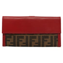 FENDI Zucca Canvas Wallet Black Brown Red Auth 117263-2