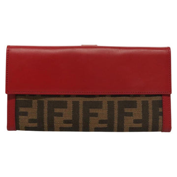 FENDI Zucca Canvas Wallet Black Brown Red Auth 117263 - 0