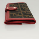 FENDI Zucca Canvas Wallet Black Brown Red Auth 117263-4