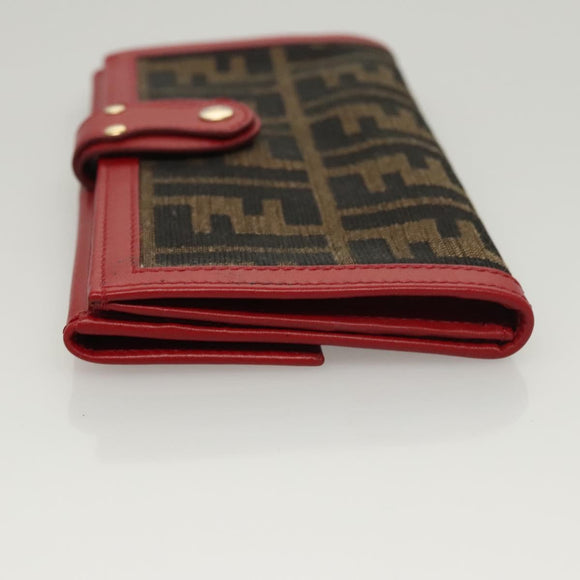 FENDI Zucca Canvas Wallet Black Brown Red Auth 117263