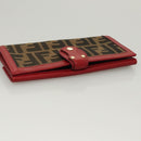 FENDI Zucca Canvas Wallet Black Brown Red Auth 117263-5