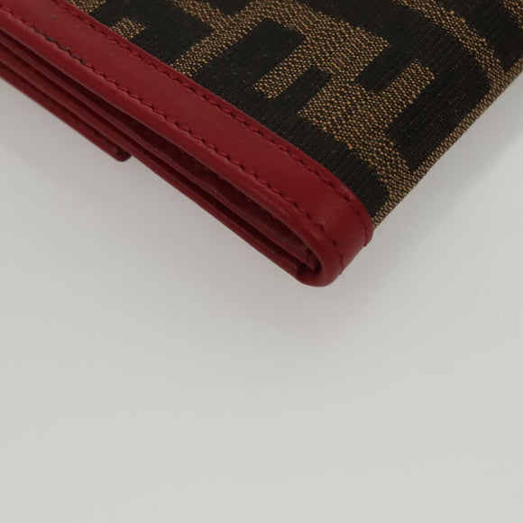 FENDI Zucca Canvas Wallet Black Brown Red Auth 117263