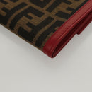 FENDI Zucca Canvas Wallet Black Brown Red Auth 117263-14