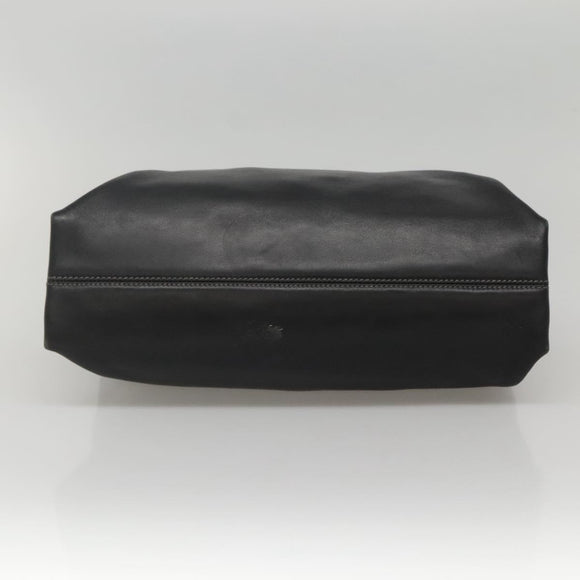 BVLGARI Shoulder Bag Leather Black Silver Auth 117270