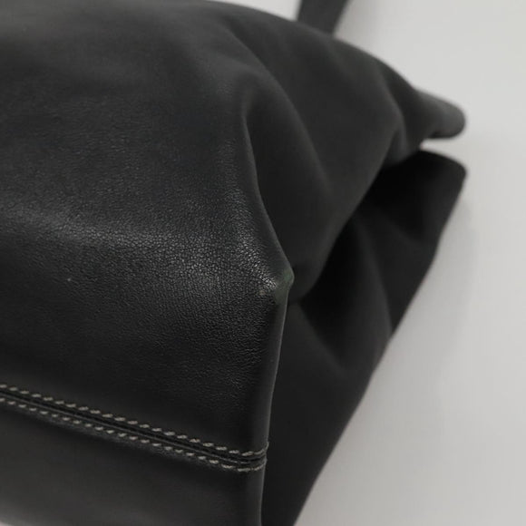 BVLGARI Shoulder Bag Leather Black Silver Auth 117270