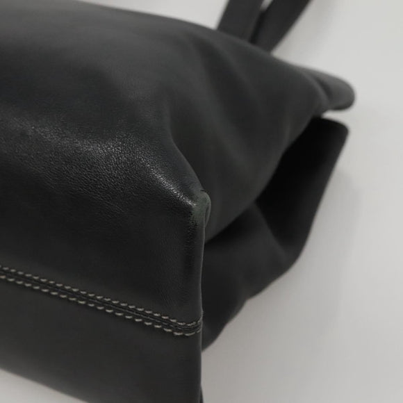 BVLGARI Shoulder Bag Leather Black Silver Auth 117270