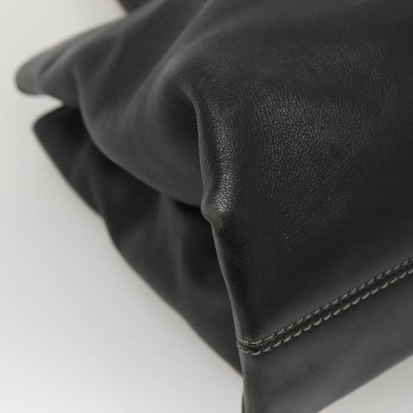 BVLGARI Shoulder Bag Leather Black Silver Auth 117270