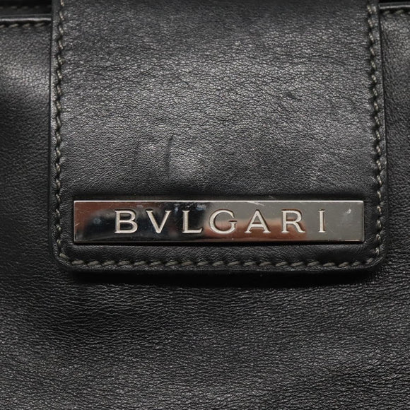 BVLGARI Shoulder Bag Leather Black Silver Auth 117270