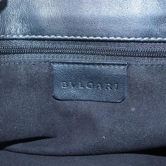 BVLGARI Shoulder Bag Leather Black Silver Auth 117270