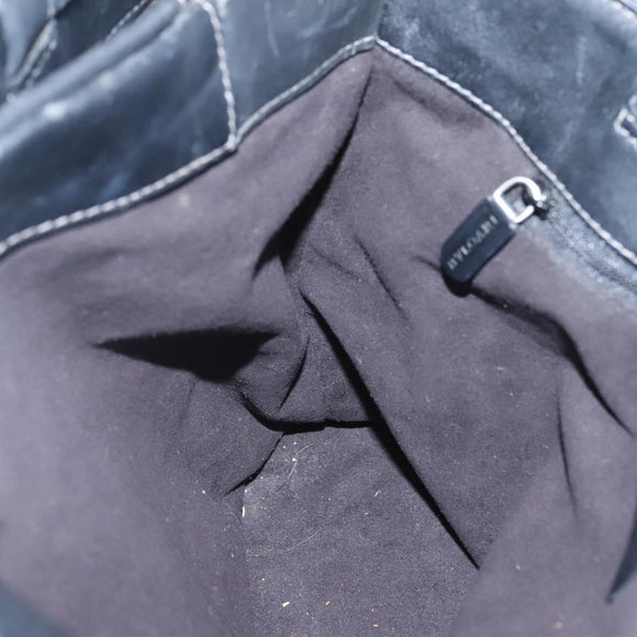 BVLGARI Shoulder Bag Leather Black Silver Auth 117270