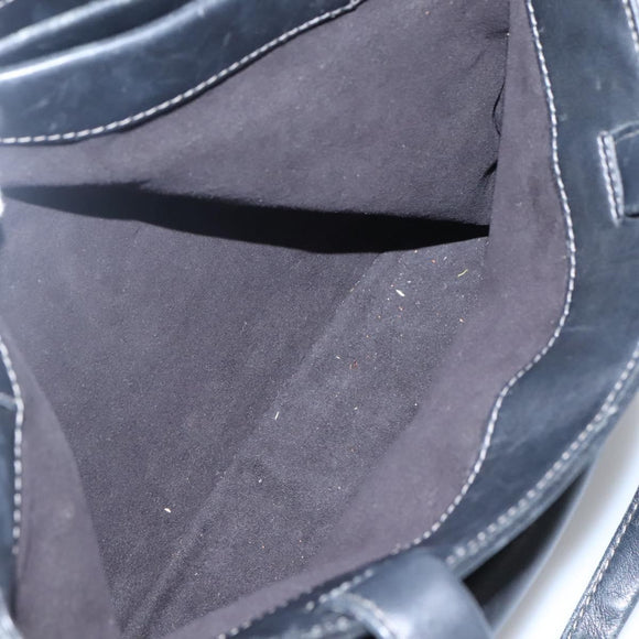 BVLGARI Shoulder Bag Leather Black Silver Auth 117270