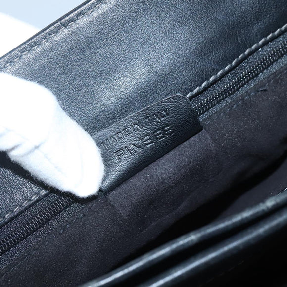 BVLGARI Shoulder Bag Leather Black Silver Auth 117270