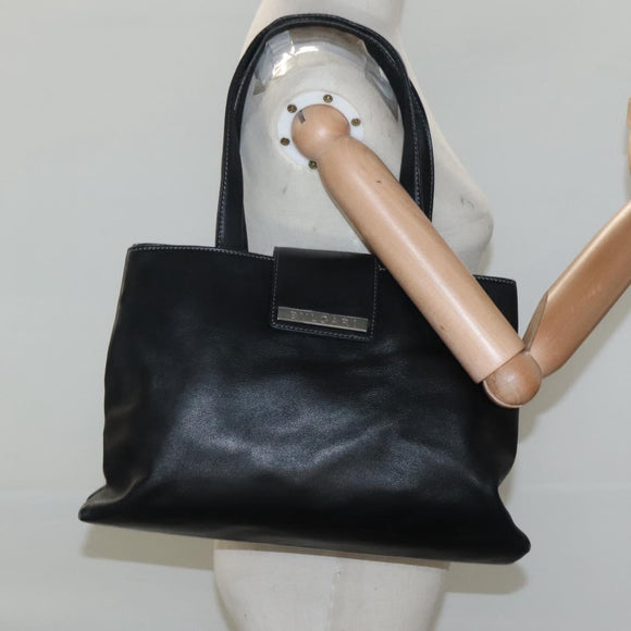 BVLGARI Shoulder Bag Leather Black Silver Auth 117270