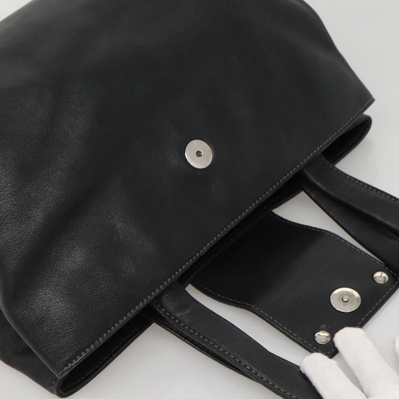 BVLGARI Shoulder Bag Leather Black Silver Auth 117270