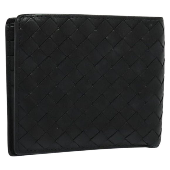 BOTTEGA VENETA INTRECCIATO Bifold Wallet Leather Black Auth 117281