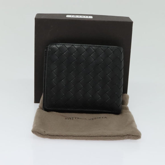 BOTTEGA VENETA INTRECCIATO Bifold Wallet Leather Black Auth 117281