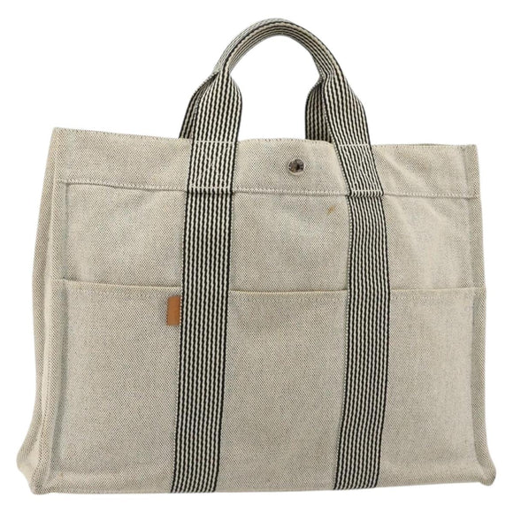 HERMES New Fourre Tout MM Hand Bag Canvas Gray Silver Auth 117285