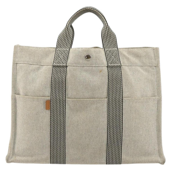 HERMES New Fourre Tout MM Hand Bag Canvas Gray Silver Auth 117285