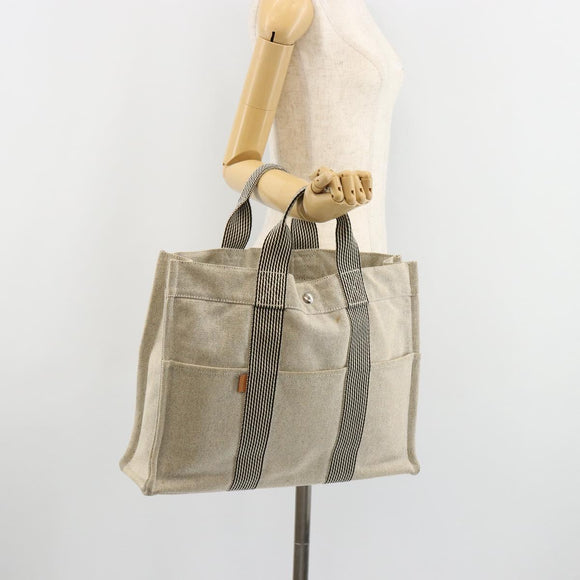HERMES New Fourre Tout MM Hand Bag Canvas Gray Silver Auth 117285