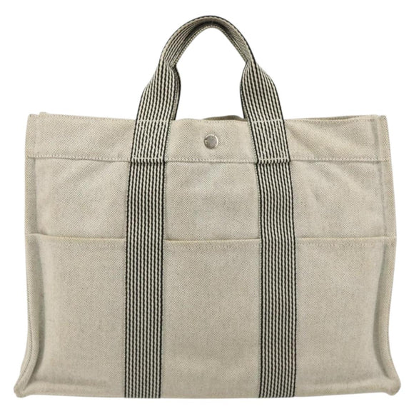 HERMES New Fourre Tout MM Hand Bag Canvas Gray Silver Auth 117285