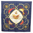 HERMES Carre 90 Scarf ""SPRINGS""  Silk Navy White Auth 117294-1