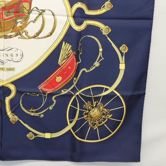 HERMES Carre 90 Scarf ""SPRINGS""  Silk Navy White Auth 117294