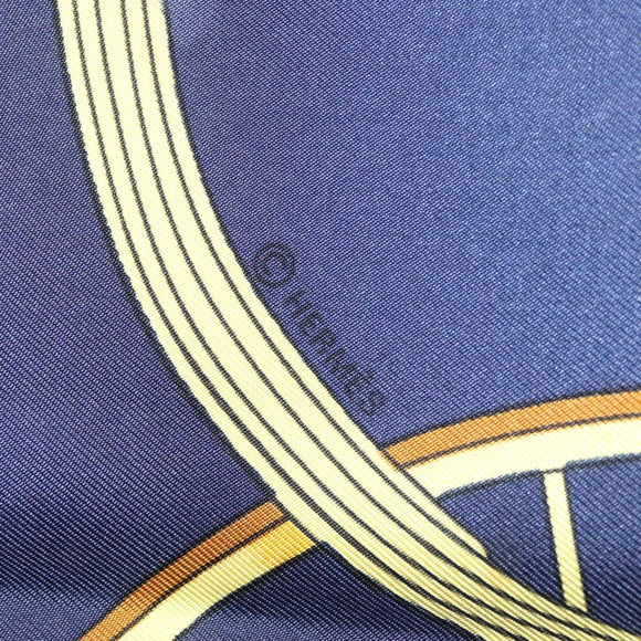 HERMES Carre 90 Scarf ""SPRINGS""  Silk Navy White Auth 117294