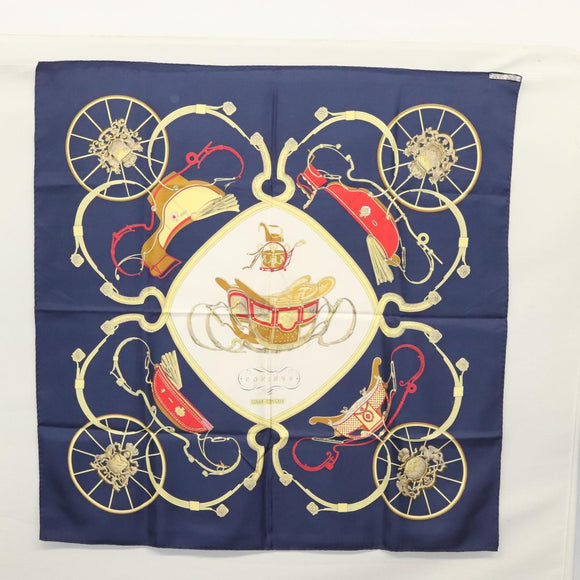 HERMES Carre 90 Scarf ""SPRINGS""  Silk Navy White Auth 117294