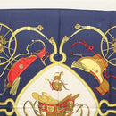 HERMES Carre 90 Scarf ""SPRINGS""  Silk Navy White Auth 117294-3