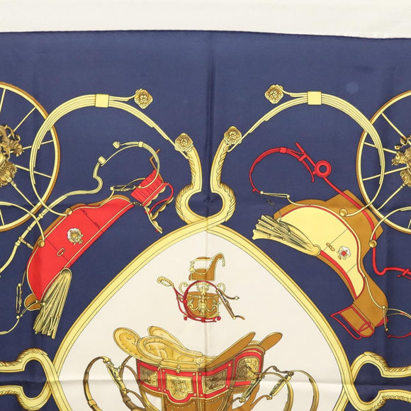 HERMES Carre 90 Scarf ""SPRINGS""  Silk Navy White Auth 117294