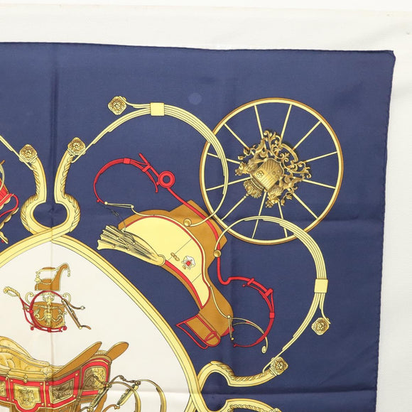 HERMES Carre 90 Scarf ""SPRINGS""  Silk Navy White Auth 117294
