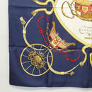 HERMES Carre 90 Scarf ""SPRINGS""  Silk Navy White Auth 117294-8