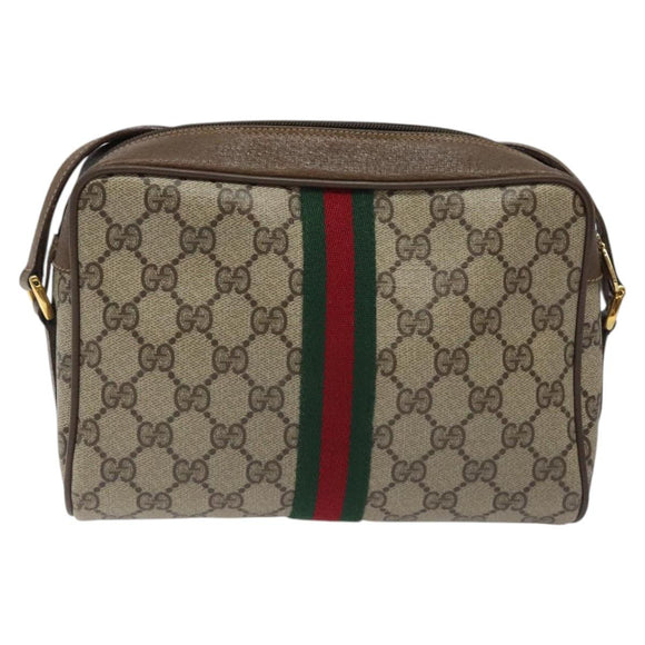 GUCCI GG Supreme Web Sherry Line Bag PVC Beige Red 119 02 004 Auth 117304