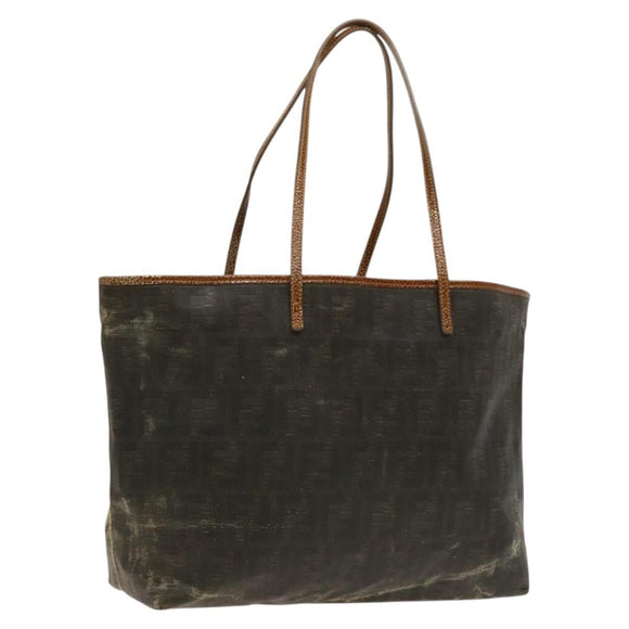 FENDI Zucca Canvas Tote Bag Coated Canvas Brown Khaki Auth 117322