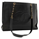 CHANEL COCO Mark Chain Tote Bag Caviar Skin Black CC Auth 117332-1