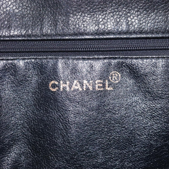 CHANEL COCO Mark Chain Tote Bag Caviar Skin Black CC Auth 117332